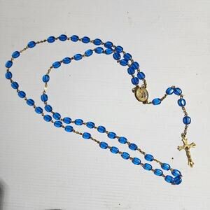 Vintage Rosary Blue Beads H68